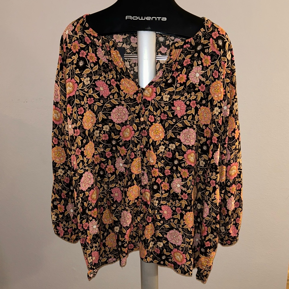 Jones New York Floral Blouse - Black, Orange and Pink 3X